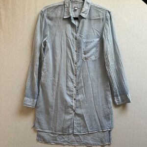 RE:DENIM Cotton Longline Chambray Button Down Tunic Size 8